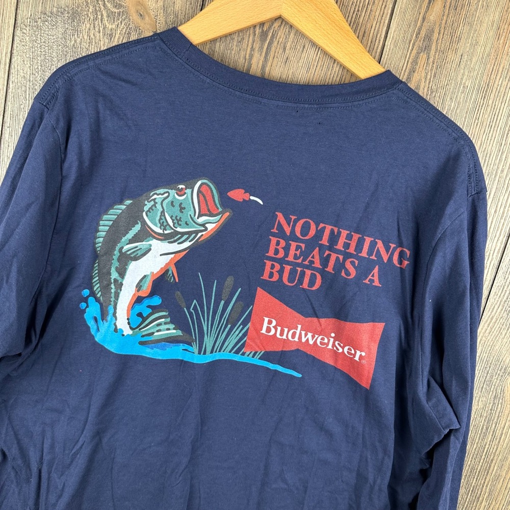 RSVLTS Budweiser Long Sleeve Fishing Bass T-Shirt Mens XL Navy Blue